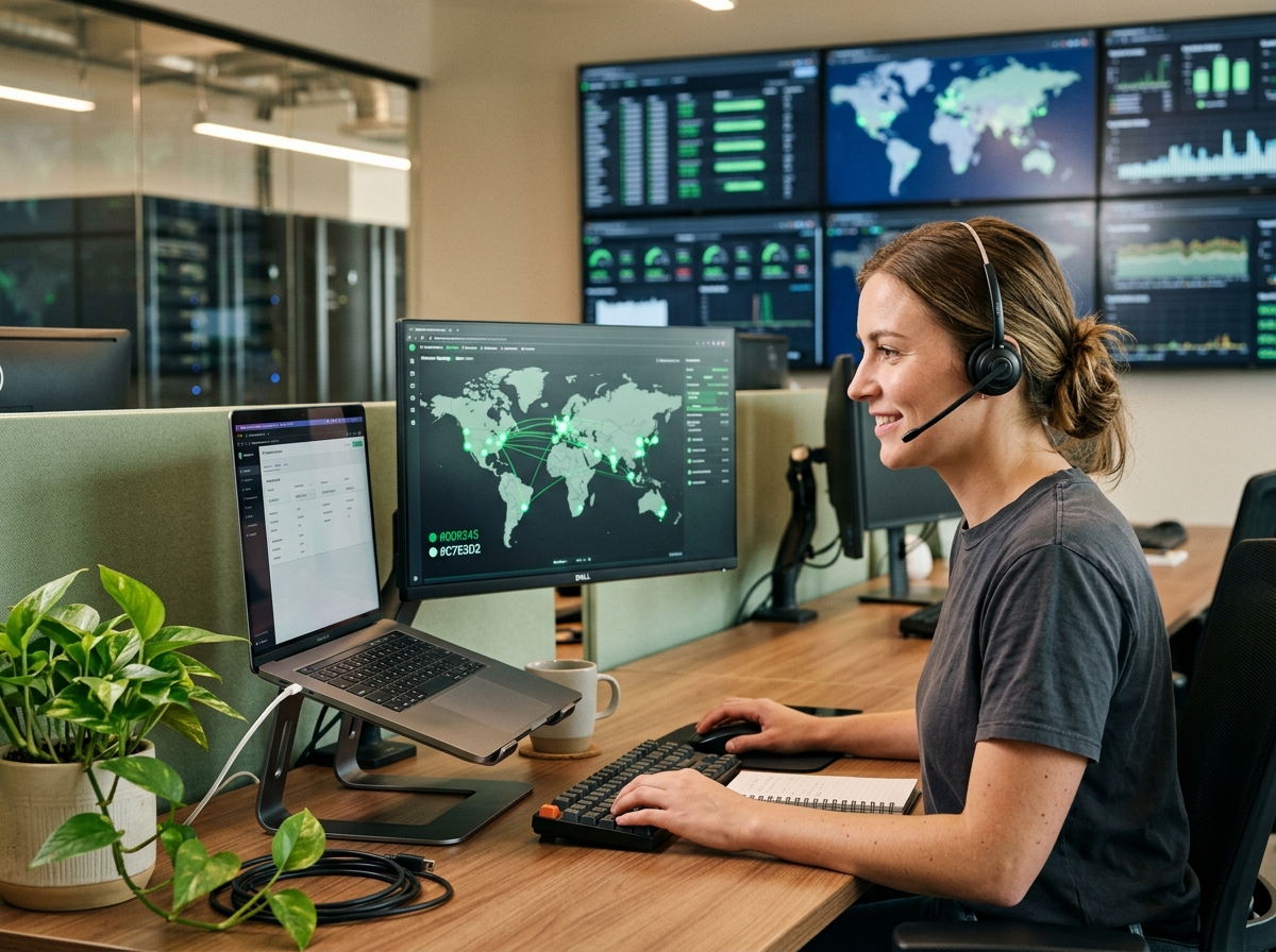 TPC support: AI chat at the centre with multilingual conversations resolving instantly, an engineer ready to step in